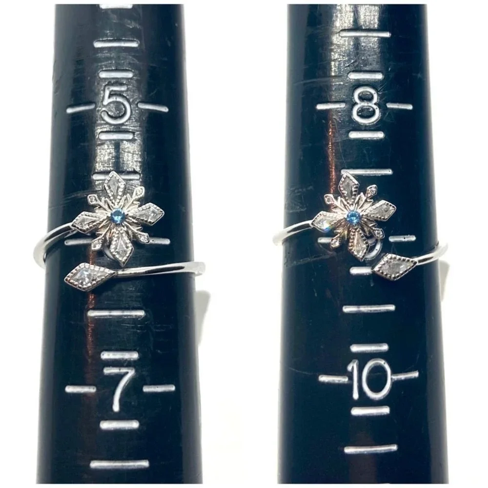 Elegant 925 NWT Sterling Silver Snowflake Ring with Blue Gem - Adjustable Size